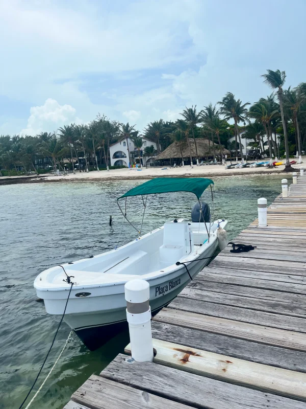 Private boat at the Playa Blanca dock, available to charter through your concierge